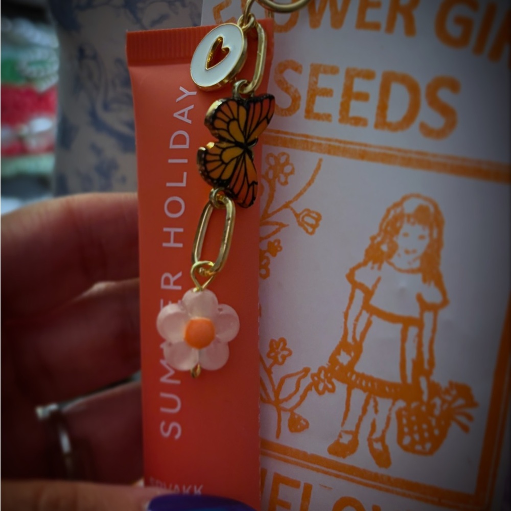 Orange Lip Balm with Floral Keychain